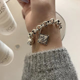 925 Silver Square Charms Bracelet for Women