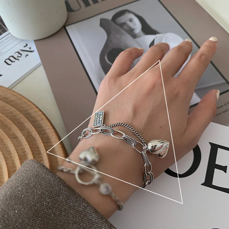 925 Silver English Square Charm Bracelet for Women