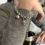 925 Silver Square Charms Bracelet for Women