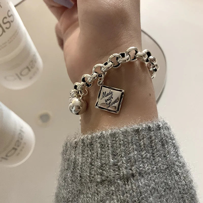 925 Silver Square Charms Bracelet for Women