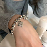 925 Silver Square Charms Bracelet for Women