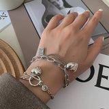 925 Silver English Square Charm Bracelet for Women