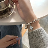 925 Silver Square Charms Bracelet for Women