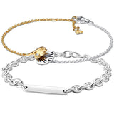 925 Silver Double Gingko Leaves Two-tone Chain Bracelet Bangle
