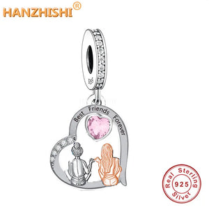925 Silver Forever Heart Dangle Charm Beads Bracelet Necklace Jewelry