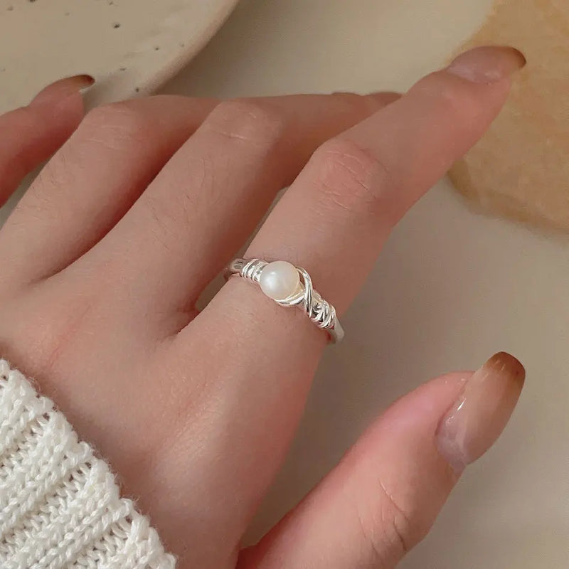 925 Silver Entanglement Pearl Rings Women Ins Jewelry Ropshipping