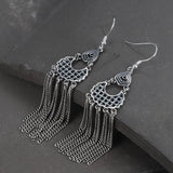 925 Silver Tassel Drop Earrings Retro Boho Long Chain Dangle Jewelry