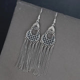 925 Silver Tassel Drop Earrings Retro Boho Long Chain Dangle Jewelry