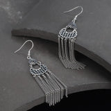 925 Silver Tassel Drop Earrings Retro Boho Long Chain Dangle Jewelry