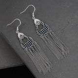 925 Silver Tassel Drop Earrings Retro Boho Long Chain Dangle Jewelry