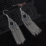 925 Silver Tassel Drop Earrings Retro Boho Long Chain Dangle Jewelry