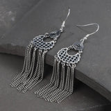925 Silver Tassel Drop Earrings Retro Boho Long Chain Dangle Jewelry