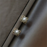 925 Silver Hollow Petals Pearl Stud Earrings Women Wedding Jewelry