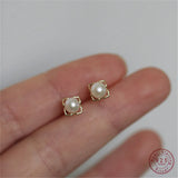 925 Silver Hollow Petals Pearl Stud Earrings Women Wedding Jewelry