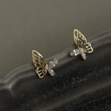 925 Silver Asymmetric Hollow Butterfly Stud Earrings with Crystals