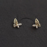 925 Silver Asymmetric Hollow Butterfly Stud Earrings with Crystals