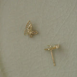 925 Silver Asymmetric Hollow Butterfly Stud Earrings with Crystals