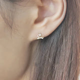 925 Silver Crown Zircon Stud Earrings Women Wedding Jewelry