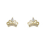 925 Silver Crown Zircon Stud Earrings Women Wedding Jewelry