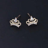 925 Silver Crown Zircon Stud Earrings Women Wedding Jewelry