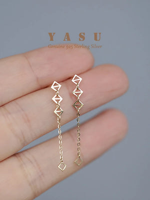 925 Silver Geometric Tassel Earrings for Women