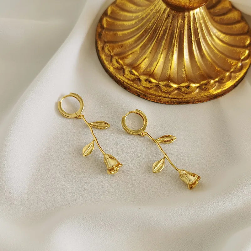 925 Silver Rose Earrings Classic Wedding Jewelry for Women