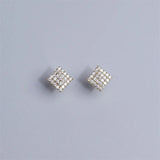 925 Silver Square Stud Earrings with Zircon Charm Gift