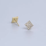 925 Silver Square Stud Earrings with Zircon Charm Gift