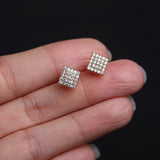 925 Silver Square Stud Earrings with Zircon Charm Gift