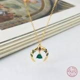 925 Silver Moon Necklace Vintage Green Crystal Pendant Wedding Gift