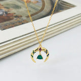 925 Silver Moon Necklace Vintage Green Crystal Pendant Wedding Gift