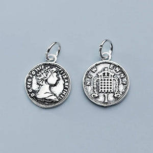 925 Sterling Silver European Queen Coin Charm 12.5mm Round Pendant