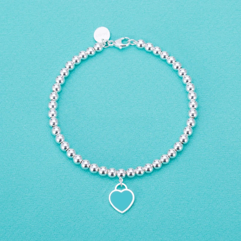 925 Sterling Silver Heart Bracelet Enamel Love Christmas Gift