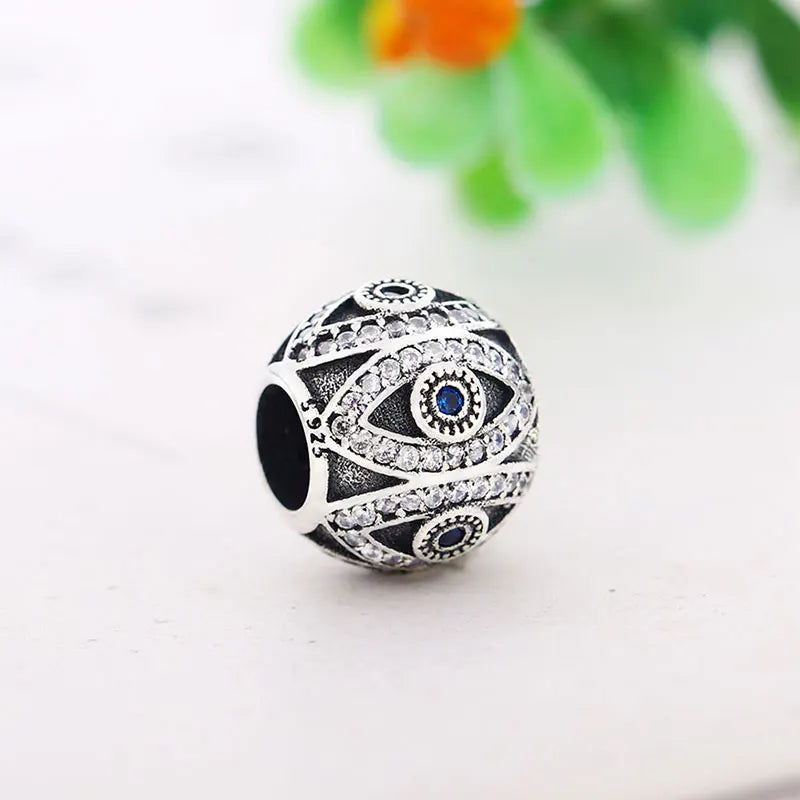 925 Silver Evil Eye Zirconia Bead Pan Charm Jewelry Making