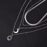 925 Silver Layer Necklace Round Moon Pendant Women Jewelry