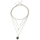 925 Silver Layer Necklace Round Moon Pendant Women Jewelry