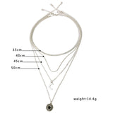 925 Silver Layer Necklace Round Moon Pendant Women Jewelry