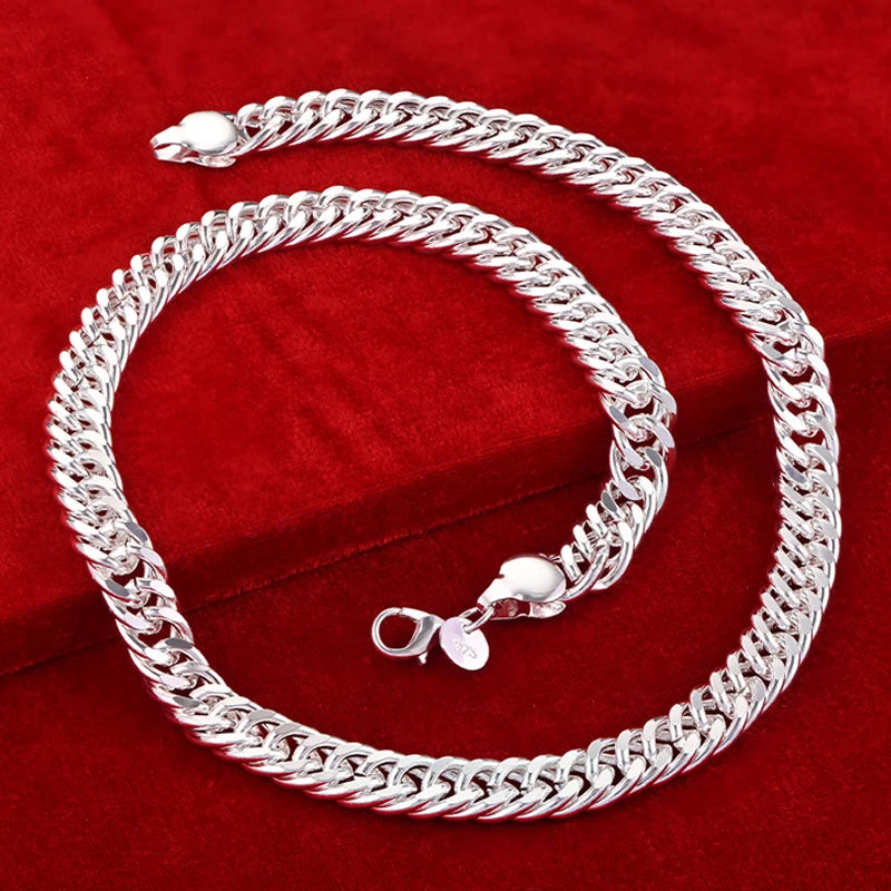 925 Silver 10MM Side Chain Men Necklace Wedding Women Jewelry