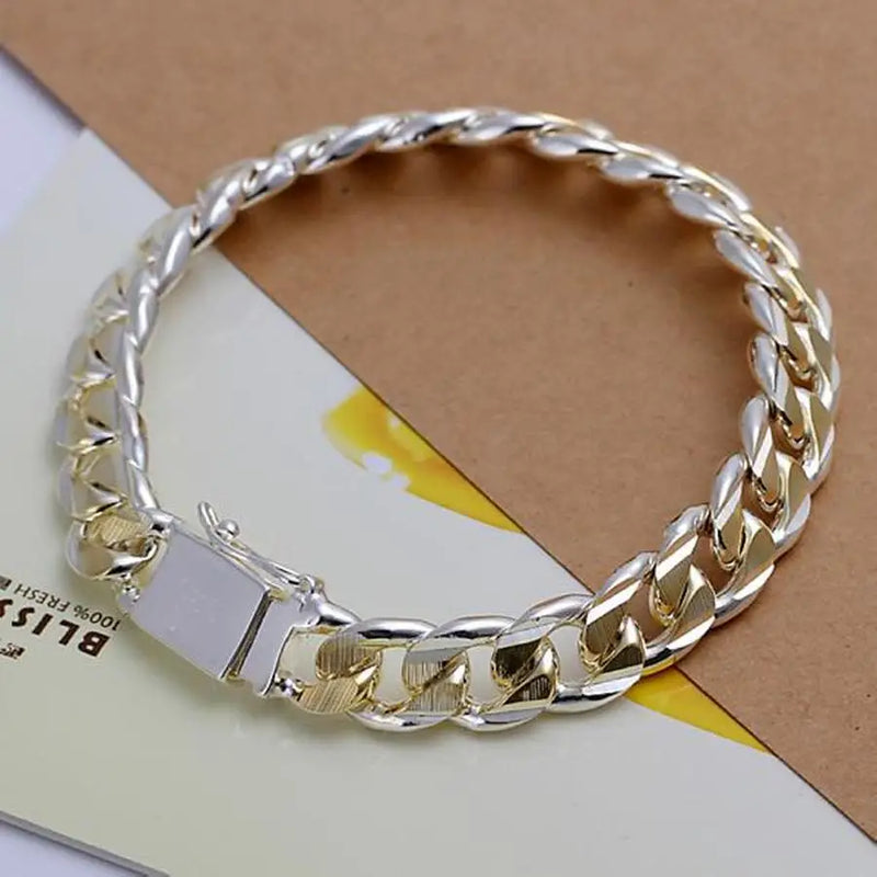 925 Sterling Silver 10mm Chain Wedding Bracelet