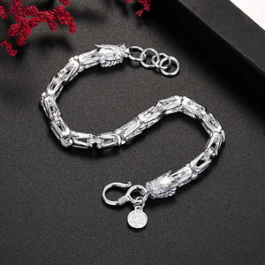 Sterling Silver Dragon Head Chain Bracelet for Men Women