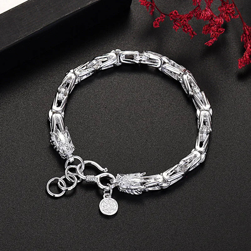 925 Silver Dragon Head Chain Bracelet for Man Women