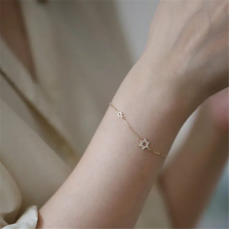 925 Sterling Silver Star Zircon Bracelet 14K Plated Chain Women Wedding Jewelry