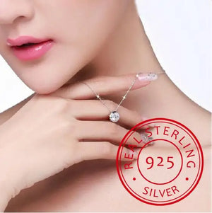 925 Silver Necklace with Small Circle Crystal Pendant