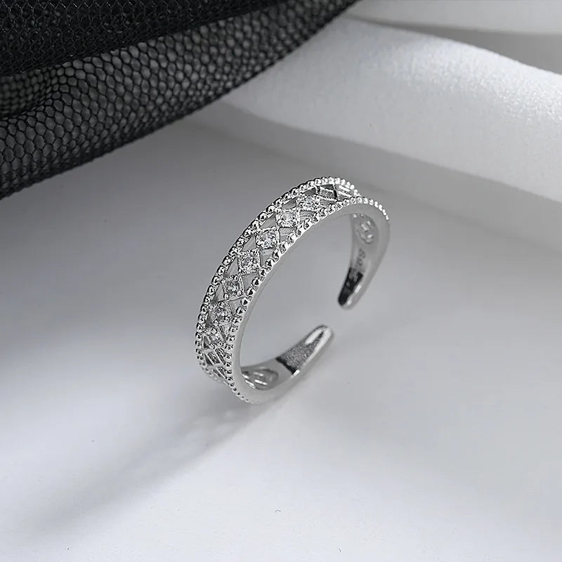 925 Silver Lace Ring For Women Open Adjustable Wedding Party Gift