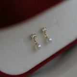 925 Silver Pearl Zircon Earrings French Retro Jewelry