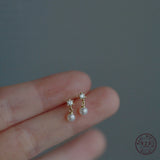925 Silver Pearl Zircon Earrings French Retro Jewelry