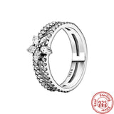 925 Silver Angel Wings Zircon Heart Snowflake Ring