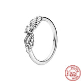 925 Silver Angel Wings Zircon Heart Snowflake Ring