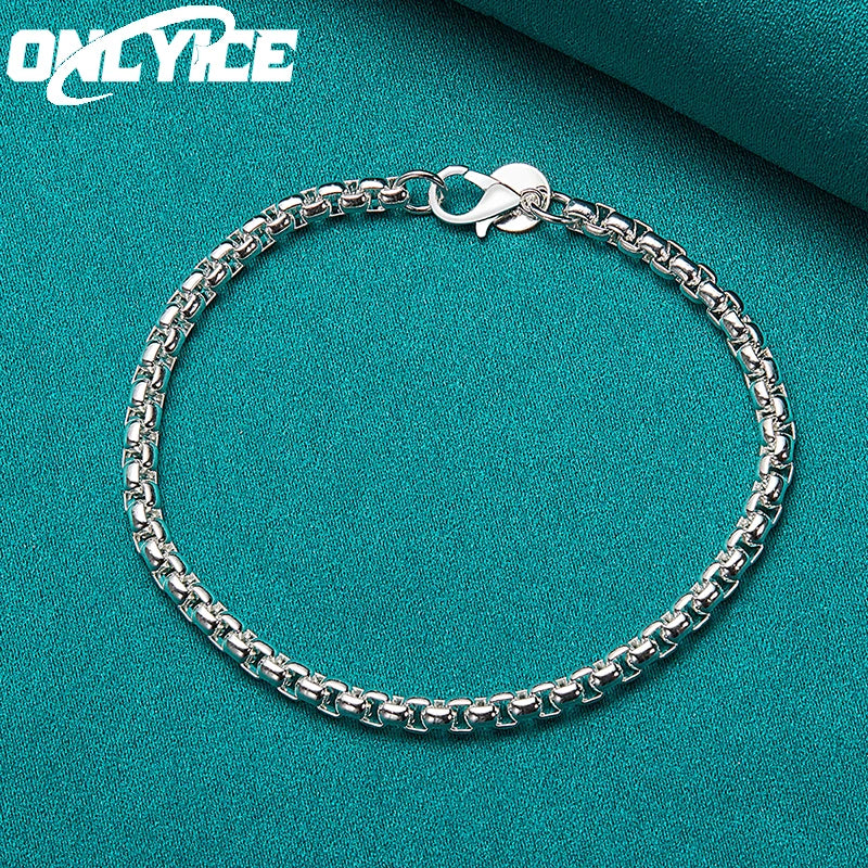 925 Silver Round 4mm Box Chain Bracelet Wedding Jewelry