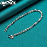 925 Silver Round 4mm Box Chain Bracelet Wedding Jewelry